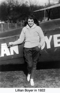 Lillian Boyer, the waitress who was invited by a customer to go for her first airplane ride. On her second ride she climbed out on the wing thus beginning her career in 1921 as an aerial performer. She retired safely in 1929. Courtesy Wikipedia