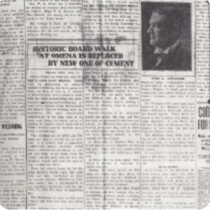 The newspaper announcement of the replacement of the Omena boardwalk with a new cement one.