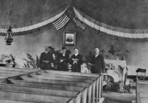 Men standing in church