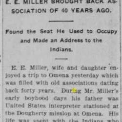 Newspaper Article about EE Millers visit to Omena Newspaper Article about EE Millers visit to Omena