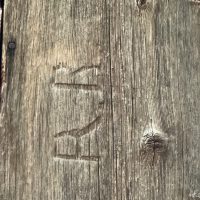 Robert Barth's initials carved on one of the siding boards. It has a place of honor out the outside of our cottage. Robert Barth's initials carved on one of the siding boards. It has a place of honor out the outside of our cottage.